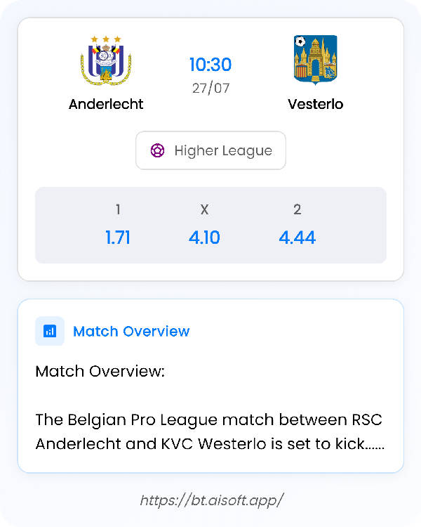 AI Match Prediction: Anderlecht vs Vesterlo • Higher League • 10:30 / 27 July
