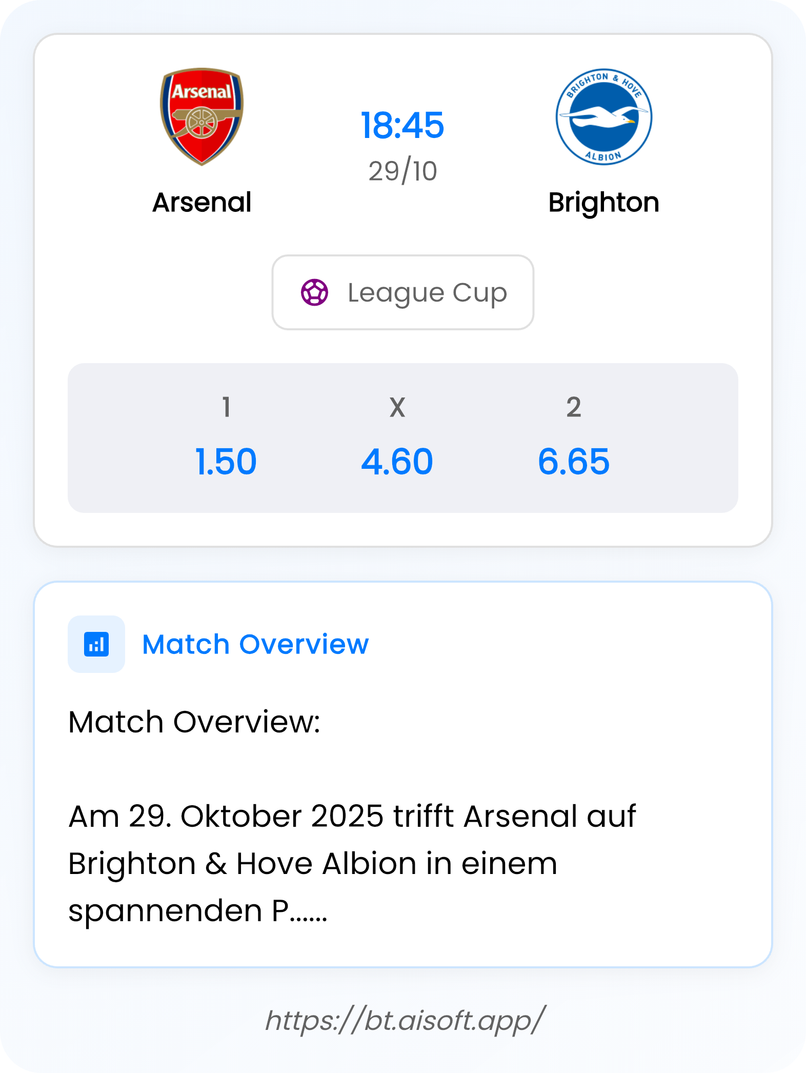 AI Match Prediction: Arsenal vs Brighton • League Cup • 18:45 / 29 October