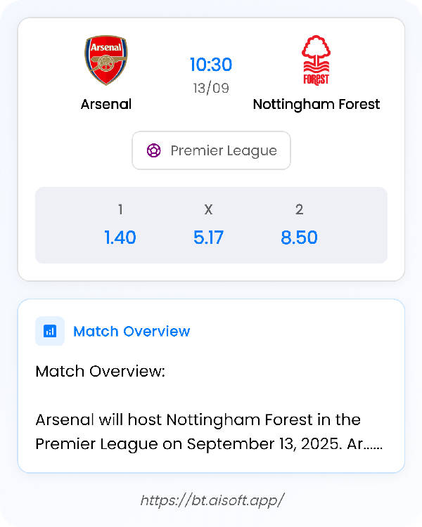 AI Match Prediction: Arsenal vs Nottingham Forest • Premier League • 10:30 / 13 September
