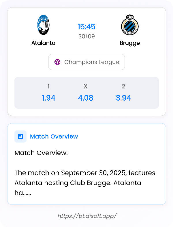 AI Match Prediction: Atalanta vs Brugge • Champions League • 15:45 / 30 September