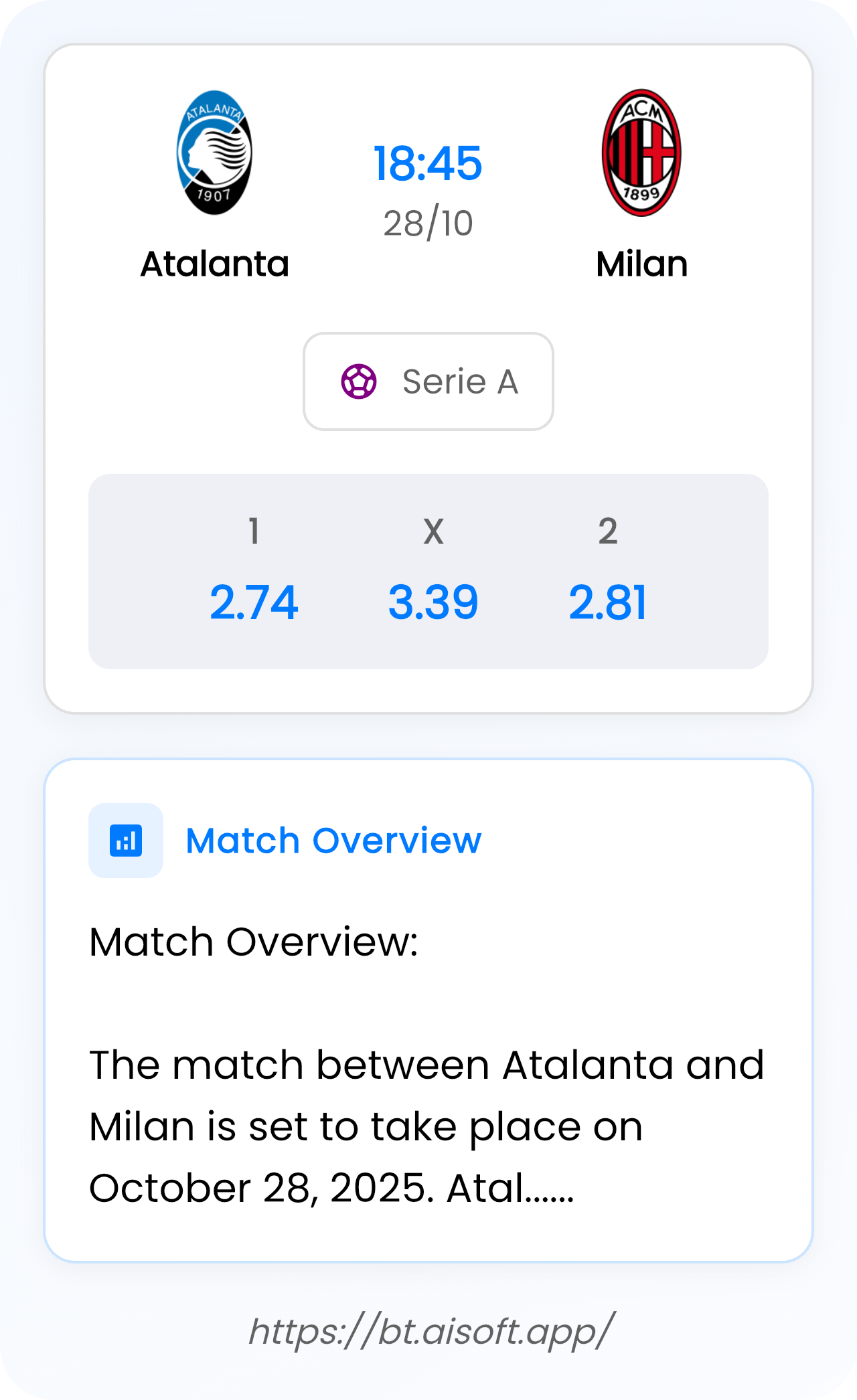 AI Match Prediction: Atalanta vs Milan • Serie A • 18:45 / 28 October