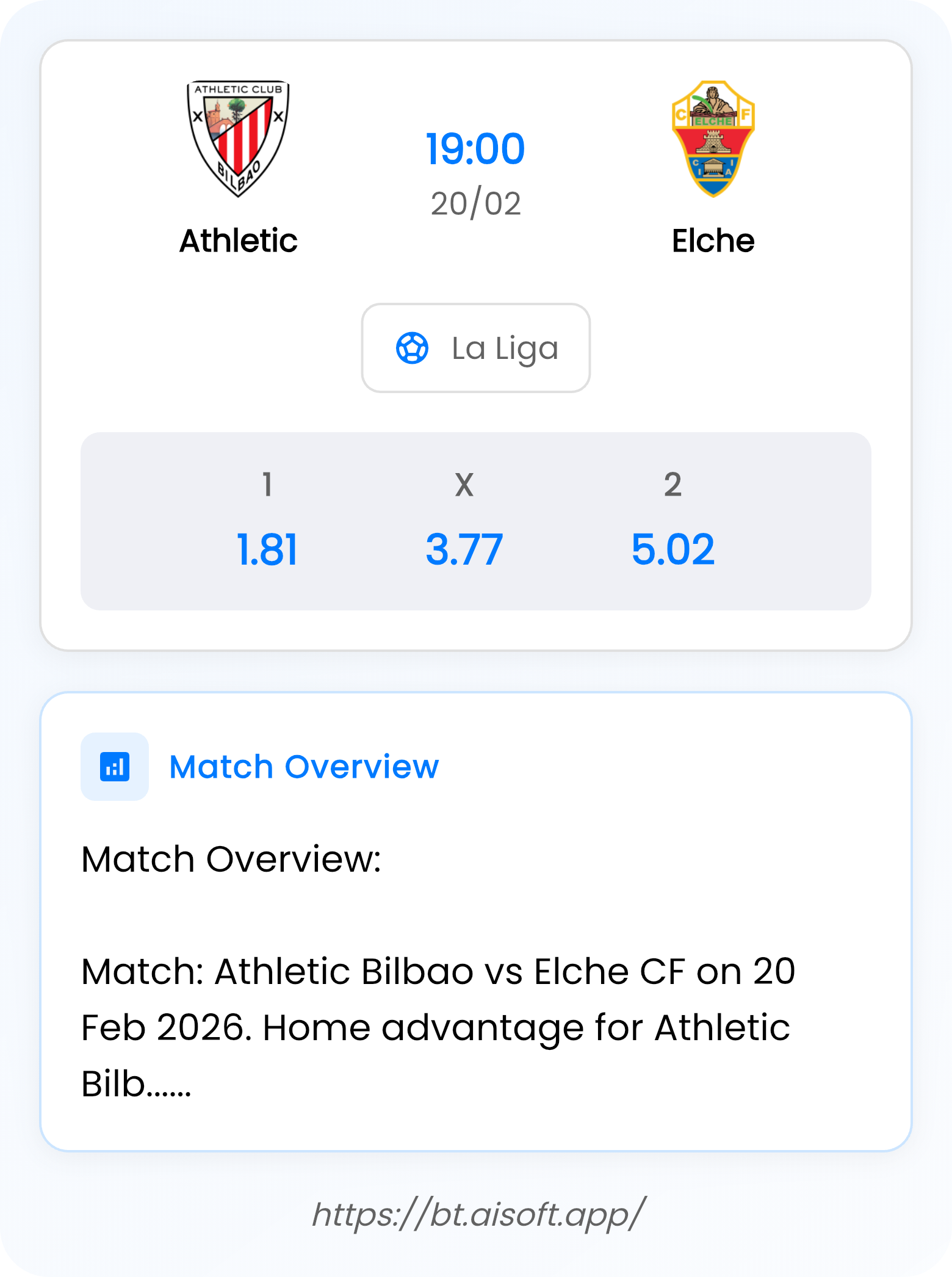 AI Match Prediction: Athletic vs Elche • La Liga • 19:00 / 20 February