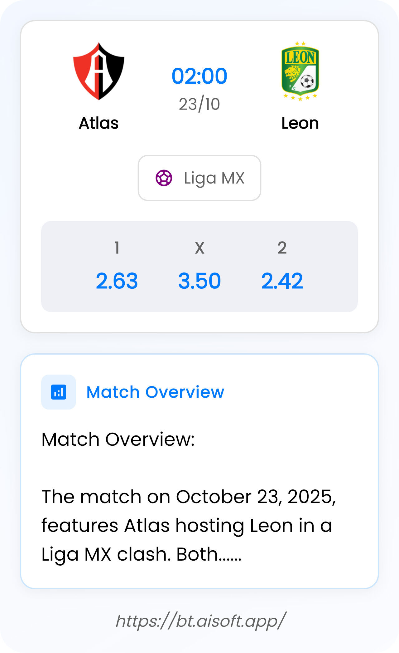 AI Match Prediction: Atlas vs Leon • Liga MX • 02:00 / 23 October