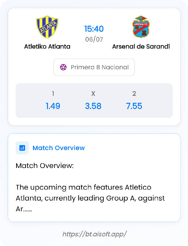 AI Match Prediction: Atletiko Atlanta vs Arsenal de Sarandí • Primera B Nacional • 15:40 / 06 July
