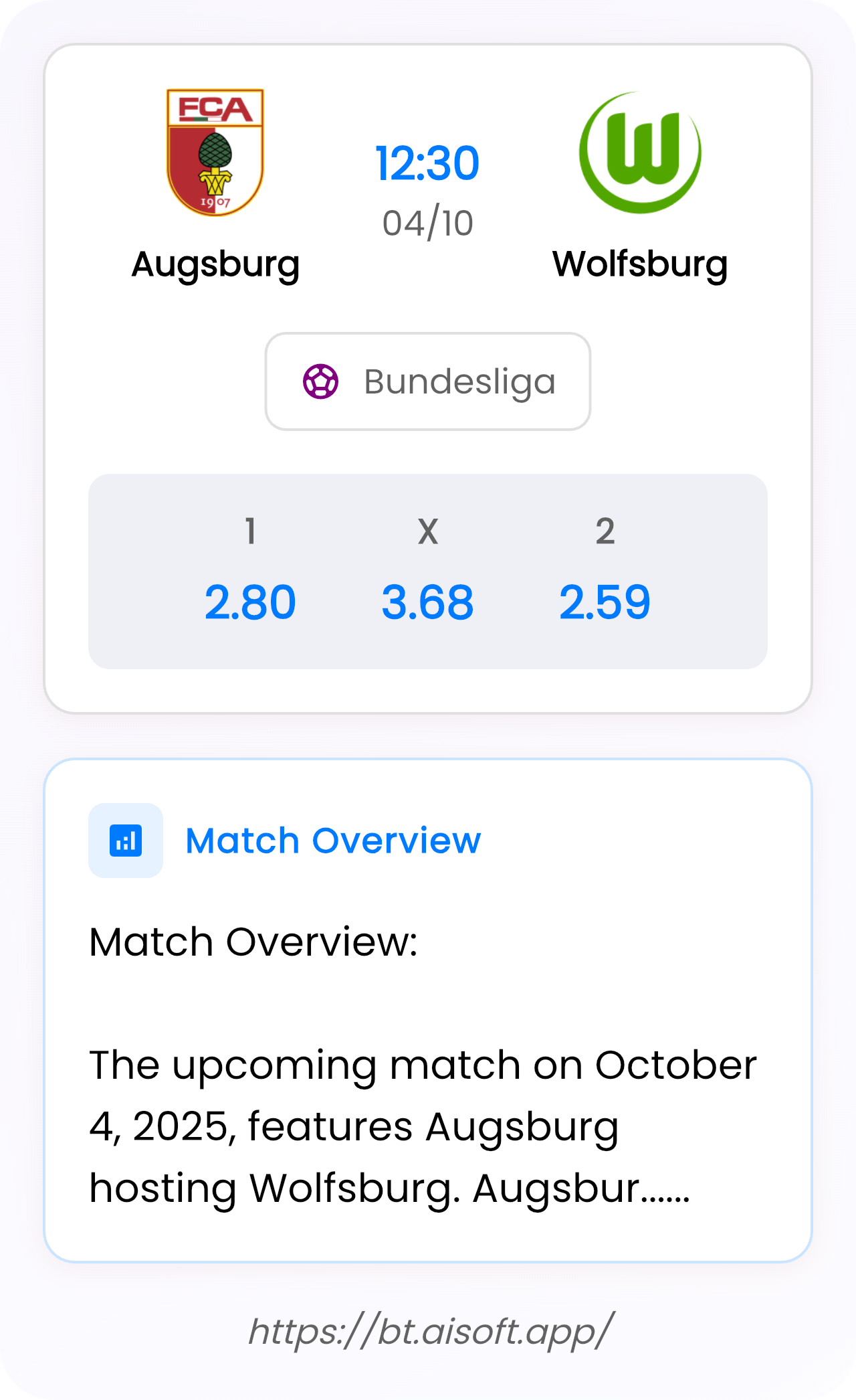 AI Match Prediction: Augsburg vs Wolfsburg • Bundesliga • 12:30 / 04 October