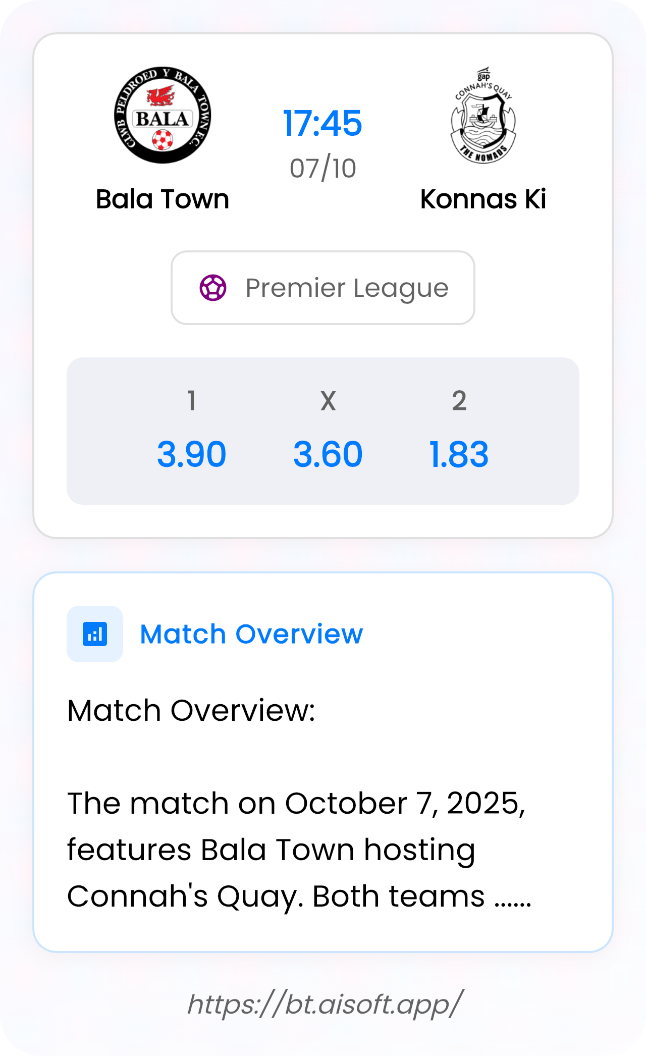 AI Match Prediction: Bala Town vs Konnas Ki • Premier League • 17:45 / 07 October