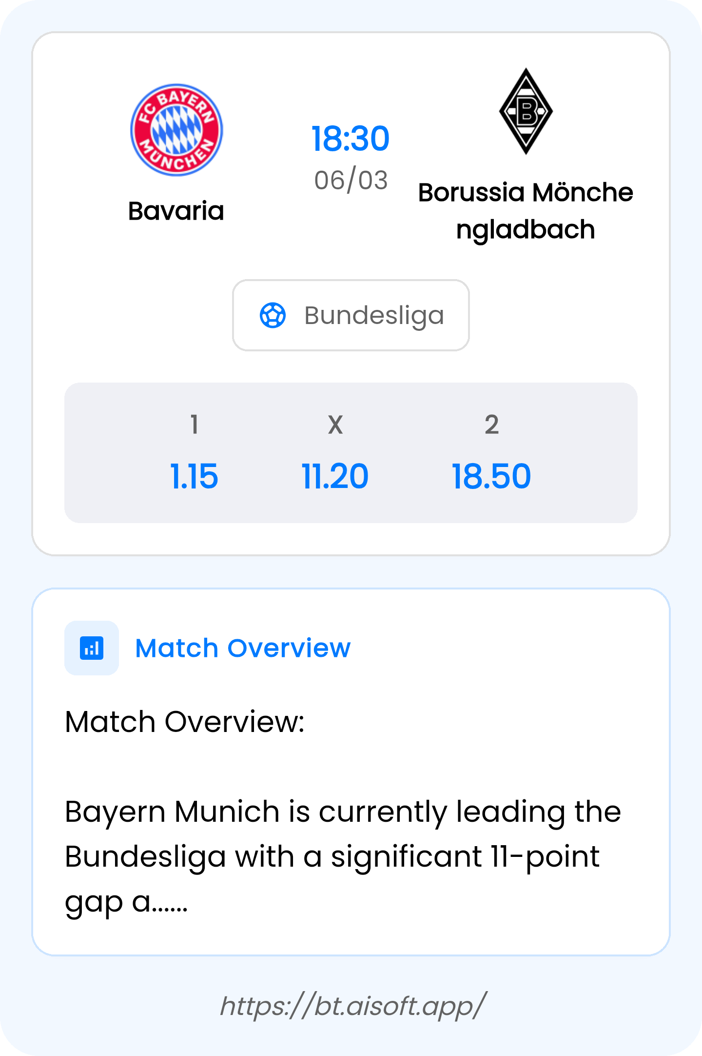 AI Match Prediction: Bavaria vs Borussia Mönchengladbach • Bundesliga • 18:30 / 06 March