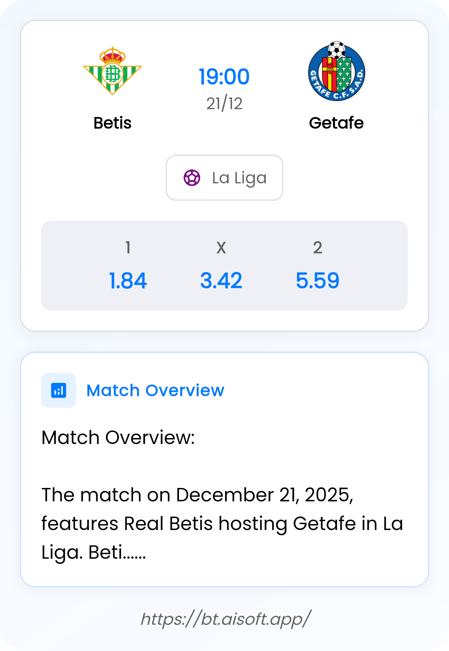 AI Match Prediction: Betis vs Getafe • La Liga • 19:00 / 21 December
