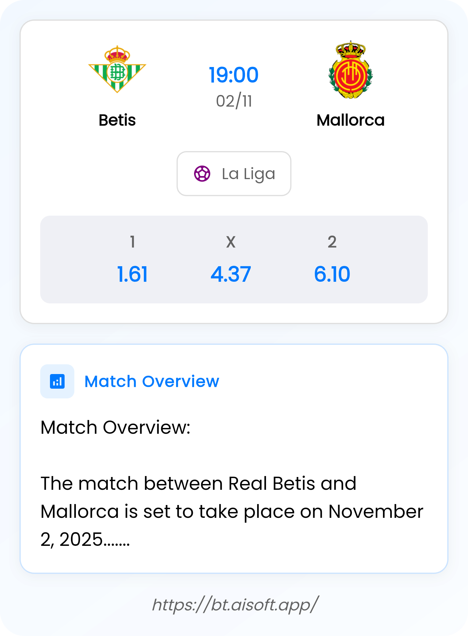 AI Match Prediction: Betis vs Mallorca • La Liga • 19:00 / 02 November