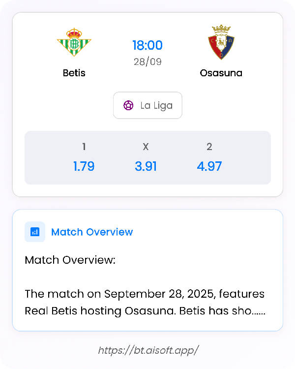 AI Match Prediction: Betis vs Osasuna • La Liga • 18:00 / 28 September