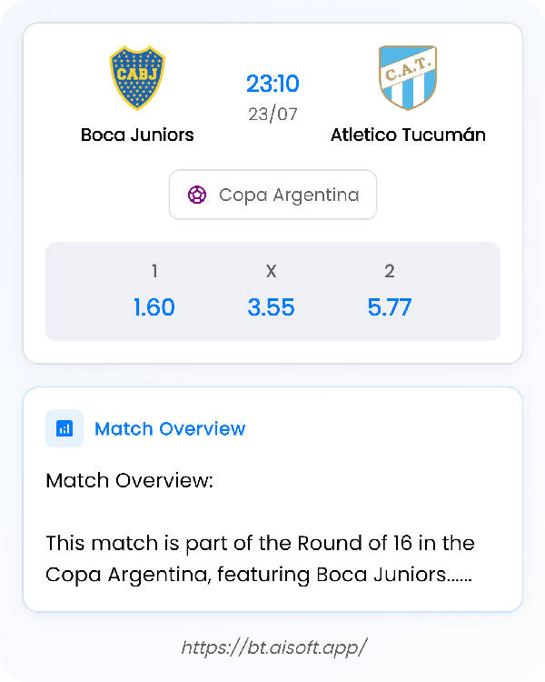 AI Match Prediction: Boca Juniors vs Atletico Tucumán • Copa Argentina • 23:10 / 23 July