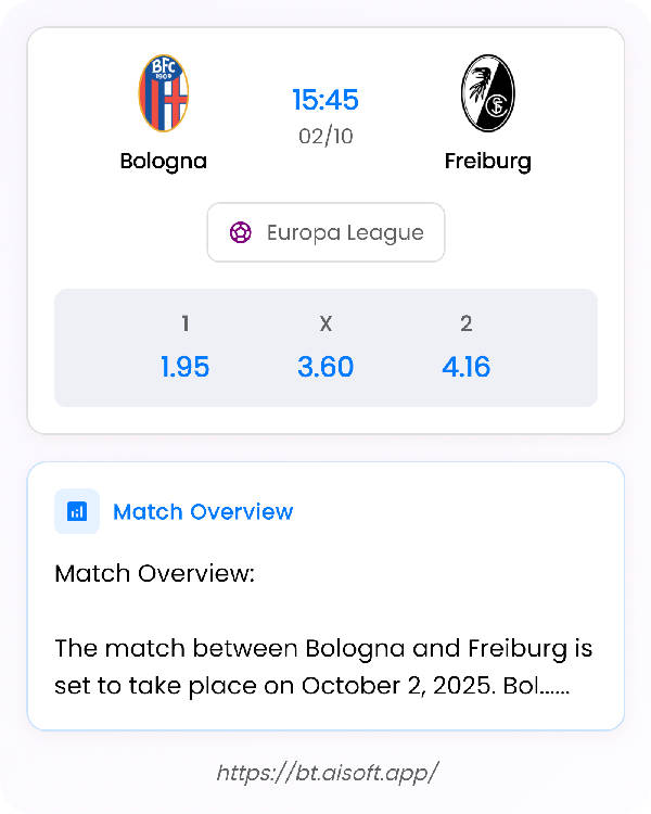 AI Match Prediction: Bologna vs Freiburg • Europa League • 15:45 / 02 October