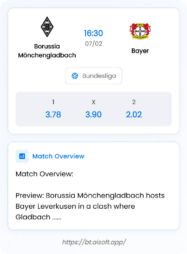 AI Match Prediction: Borussia Mönchengladbach vs Bayer • Bundesliga • 16:30 / 07 February