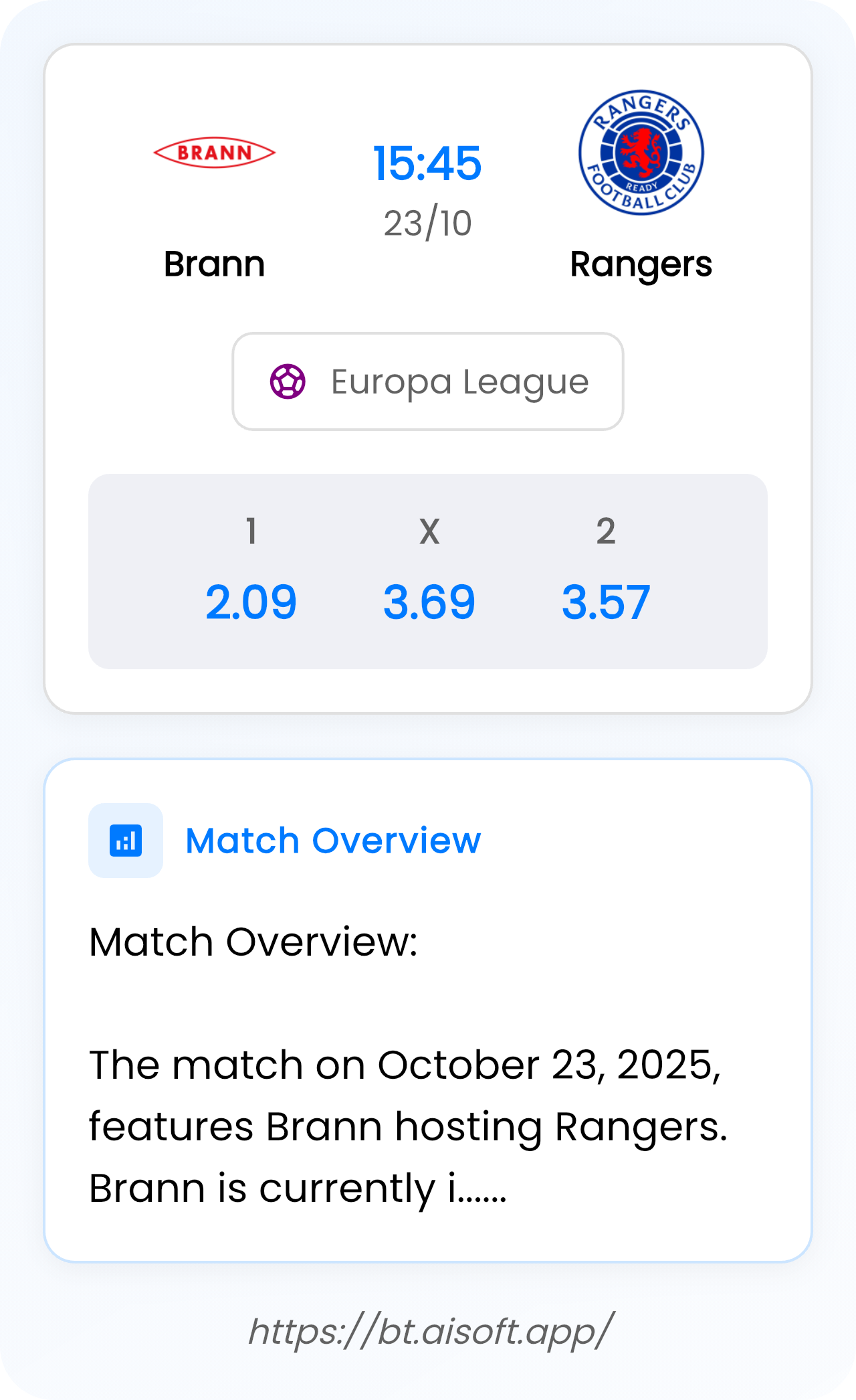 AI Match Prediction: Brann vs Rangers • Europa League • 15:45 / 23 October