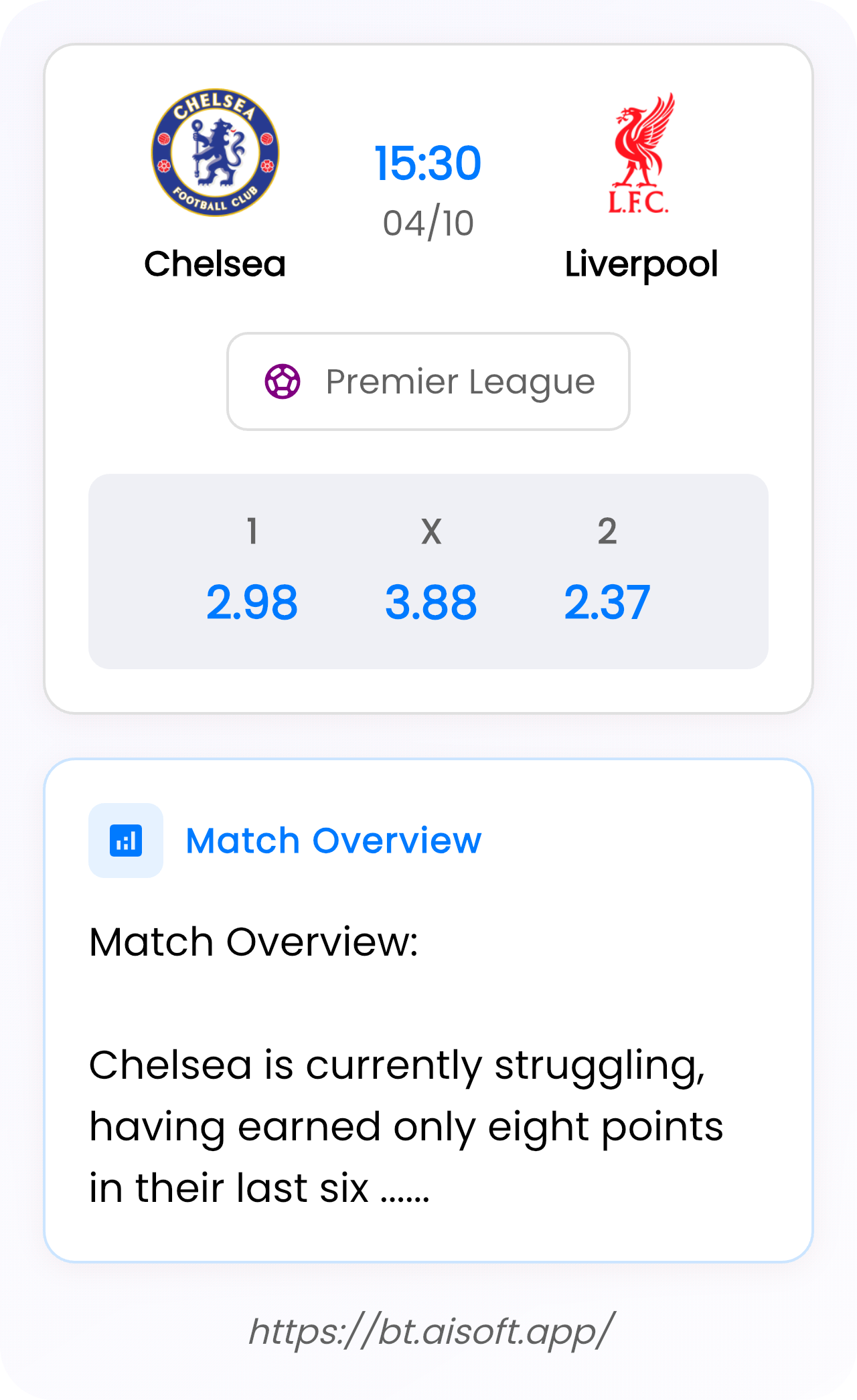 AI Match Prediction: Chelsea vs Liverpool • Premier League • 15:30 / 04 October