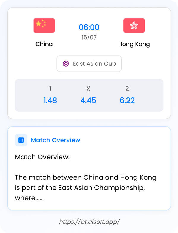AI Match Prediction: China vs Hong Kong • East Asian Cup • 06:00 / 15 July