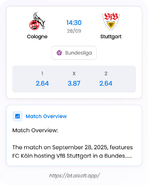 AI Match Prediction: Cologne vs Stuttgart • Bundesliga • 14:30 / 28 September