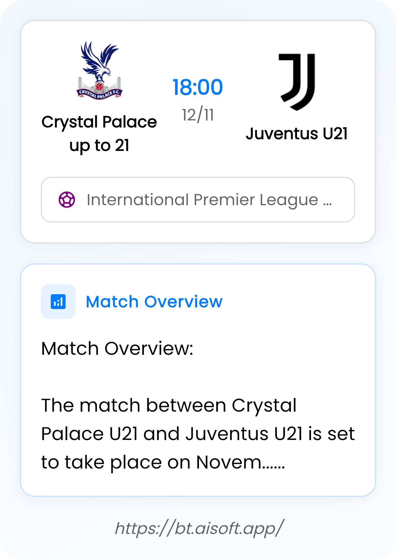 AI Match Prediction: Crystal Palace up to 21 vs Juventus U21 • International Premier League Cup • 18:00 / 12 November