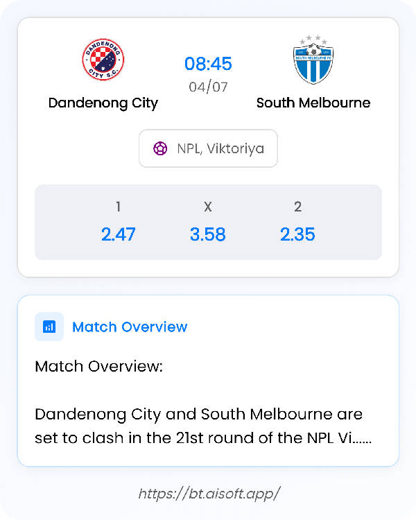 AI Match Prediction: Dandenong City vs South Melbourne • NPL, Viktoriya • 08:45 / 04 July