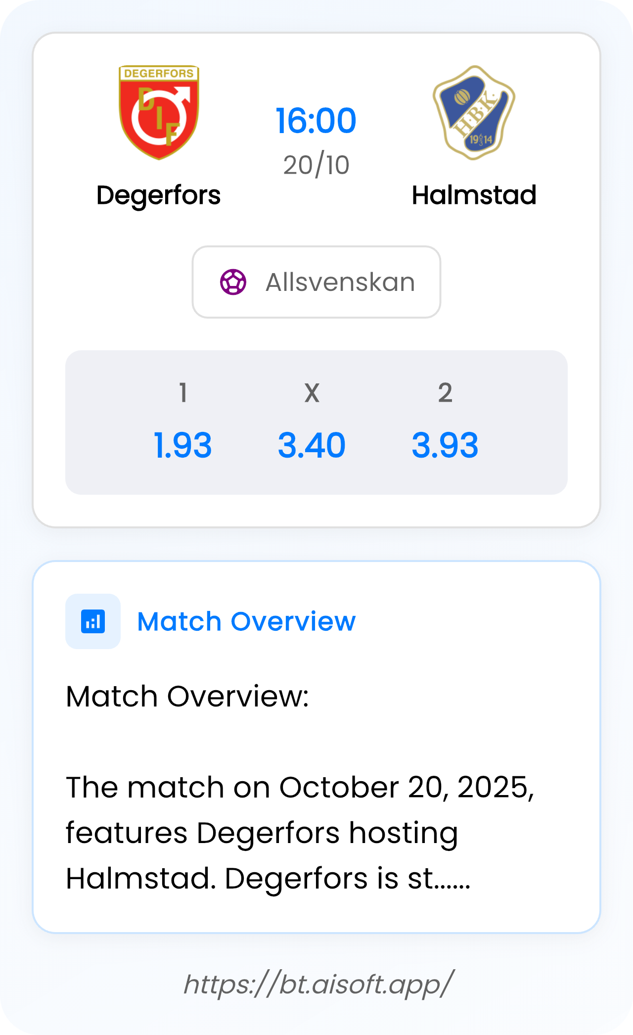 AI Match Prediction: Degerfors vs Halmstad • Allsvenskan • 16:00 / 20 October