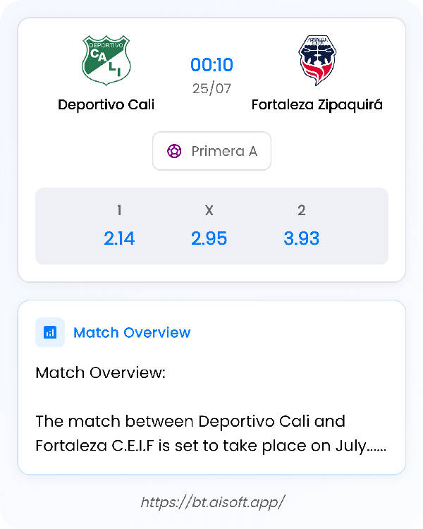 AI Match Prediction: Deportivo Cali vs Fortaleza Zipaquirá • Primera A • 00:10 / 25 July