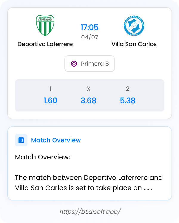 AI Match Prediction: Deportivo Laferrere vs Villa San Carlos • Primera B • 17:05 / 04 July