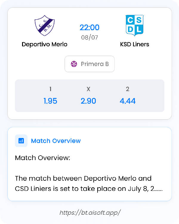 AI Match Prediction: Deportivo Merlo vs KSD Liners • Primera B • 22:00 / 08 July
