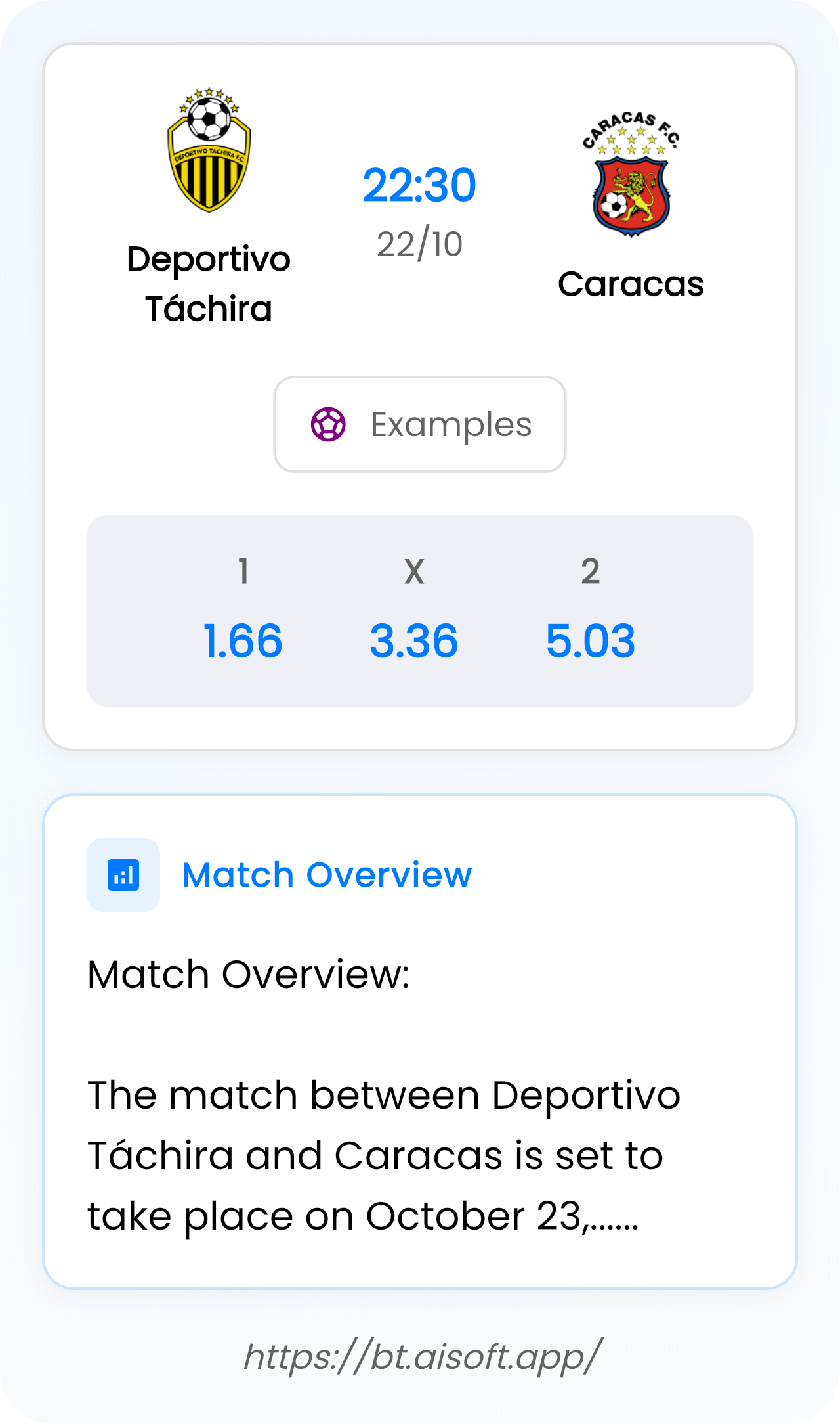 AI Match Prediction: Deportivo Táchira vs Caracas • Examples • 22:30 / 22 October