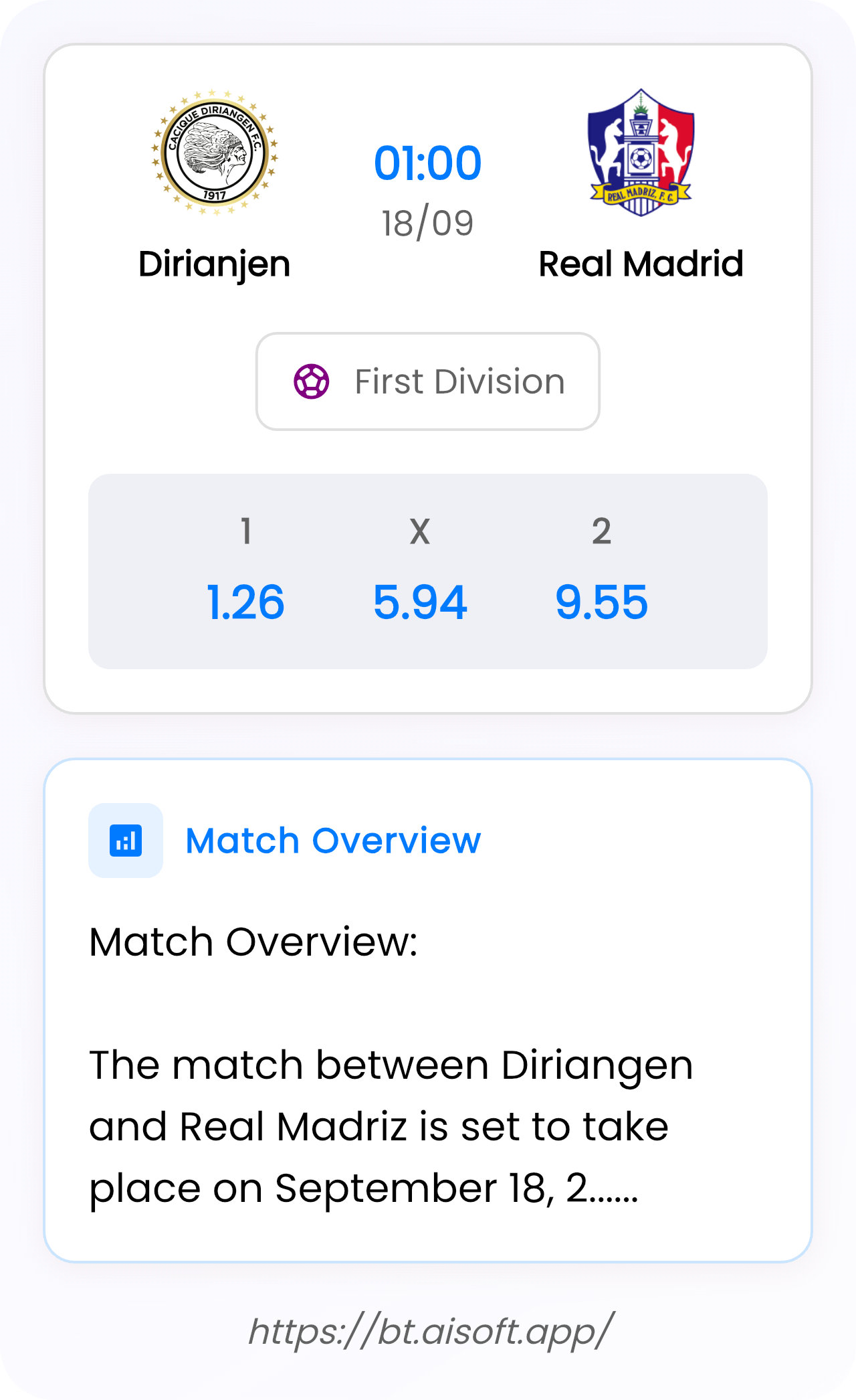 AI Match Prediction: Dirianjen vs Real Madrid • First Division • 01:00 / 18 September