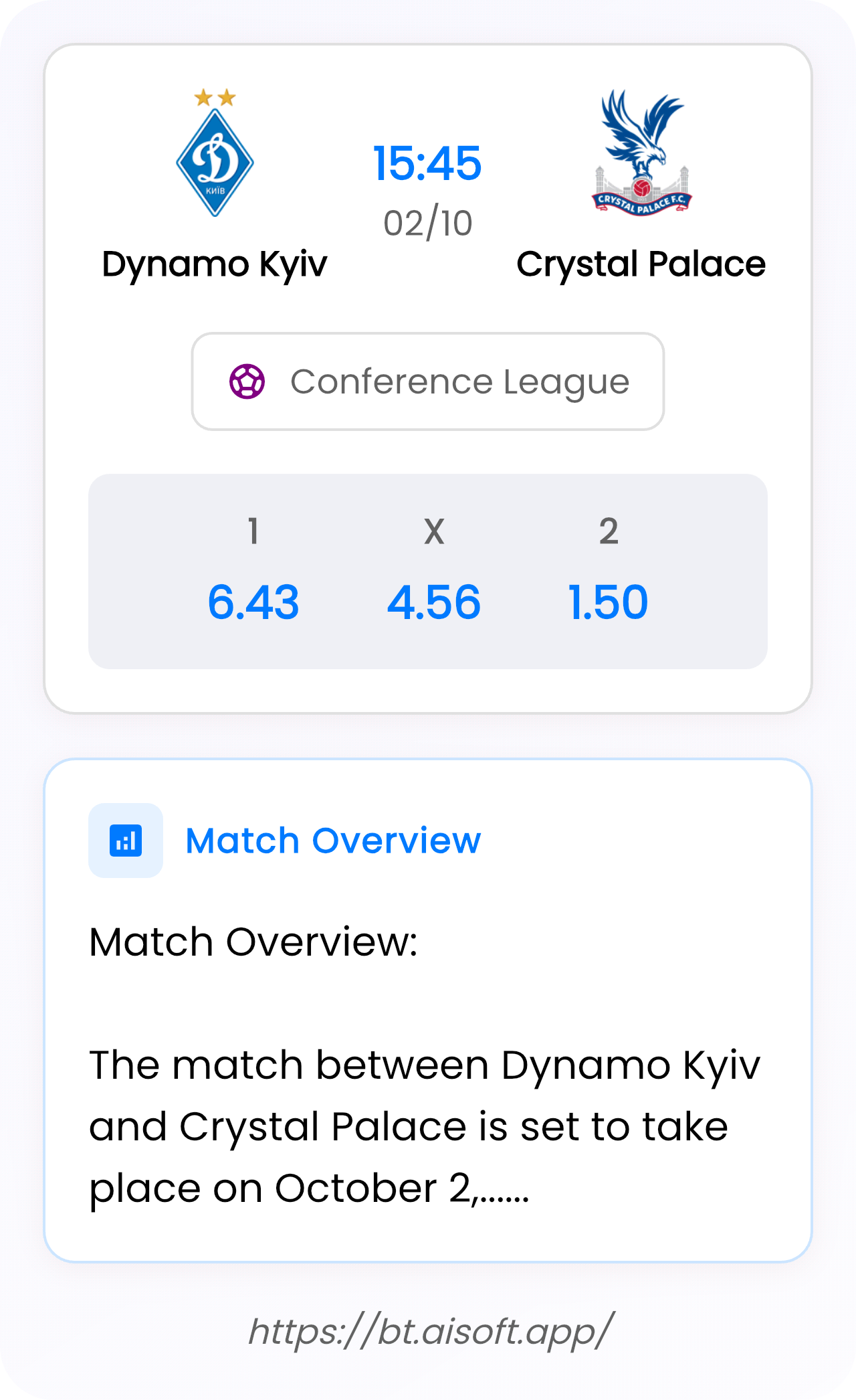 AI Match Prediction: Dynamo Kyiv vs Crystal Palace • Conference League • 15:45 / 02 October