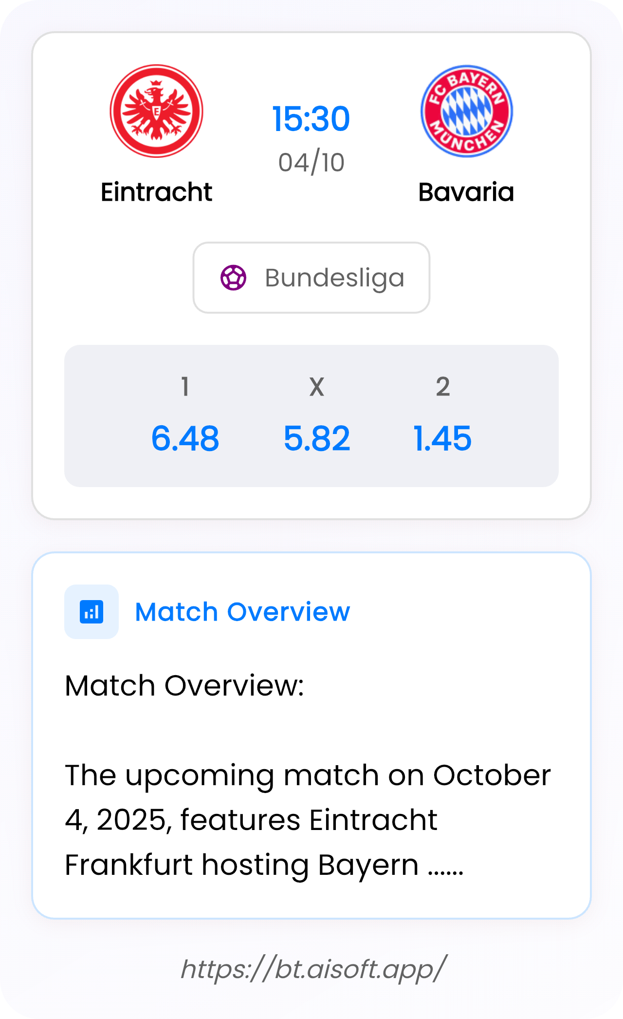 AI Match Prediction: Eintracht vs Bavaria • Bundesliga • 15:30 / 04 October