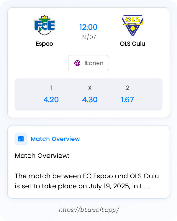 AI Match Prediction: Espoo vs OLS Oulu • Ikonen • 12:00 / 19 July