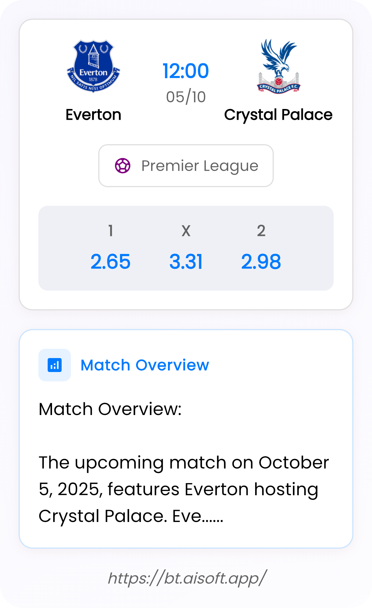AI Match Prediction: Everton vs Crystal Palace • Premier League • 12:00 / 05 October