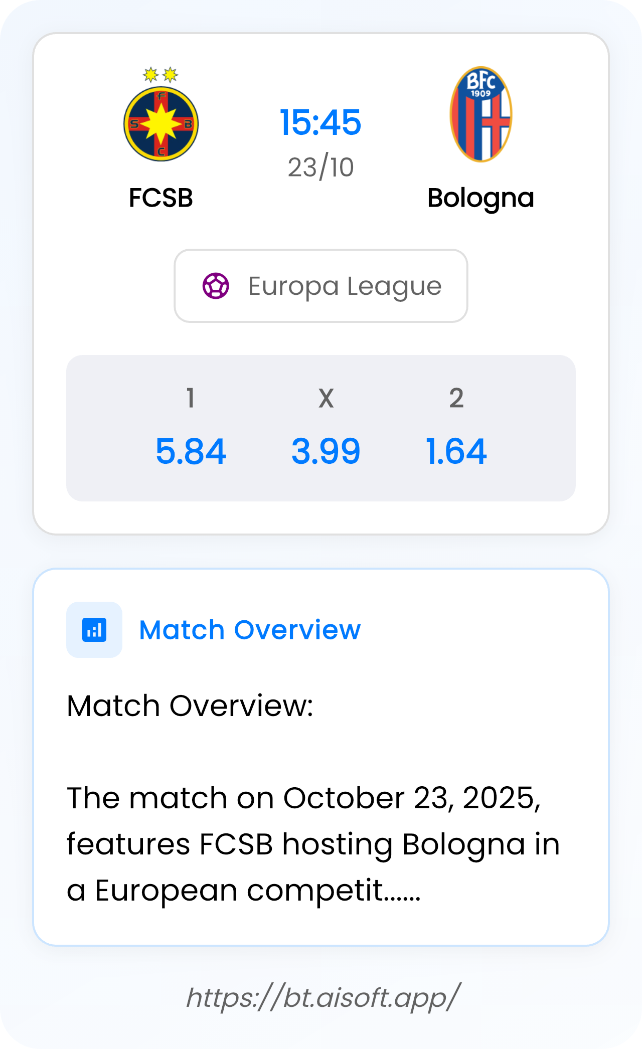 AI Match Prediction: FCSB vs Bologna • Europa League • 15:45 / 23 October