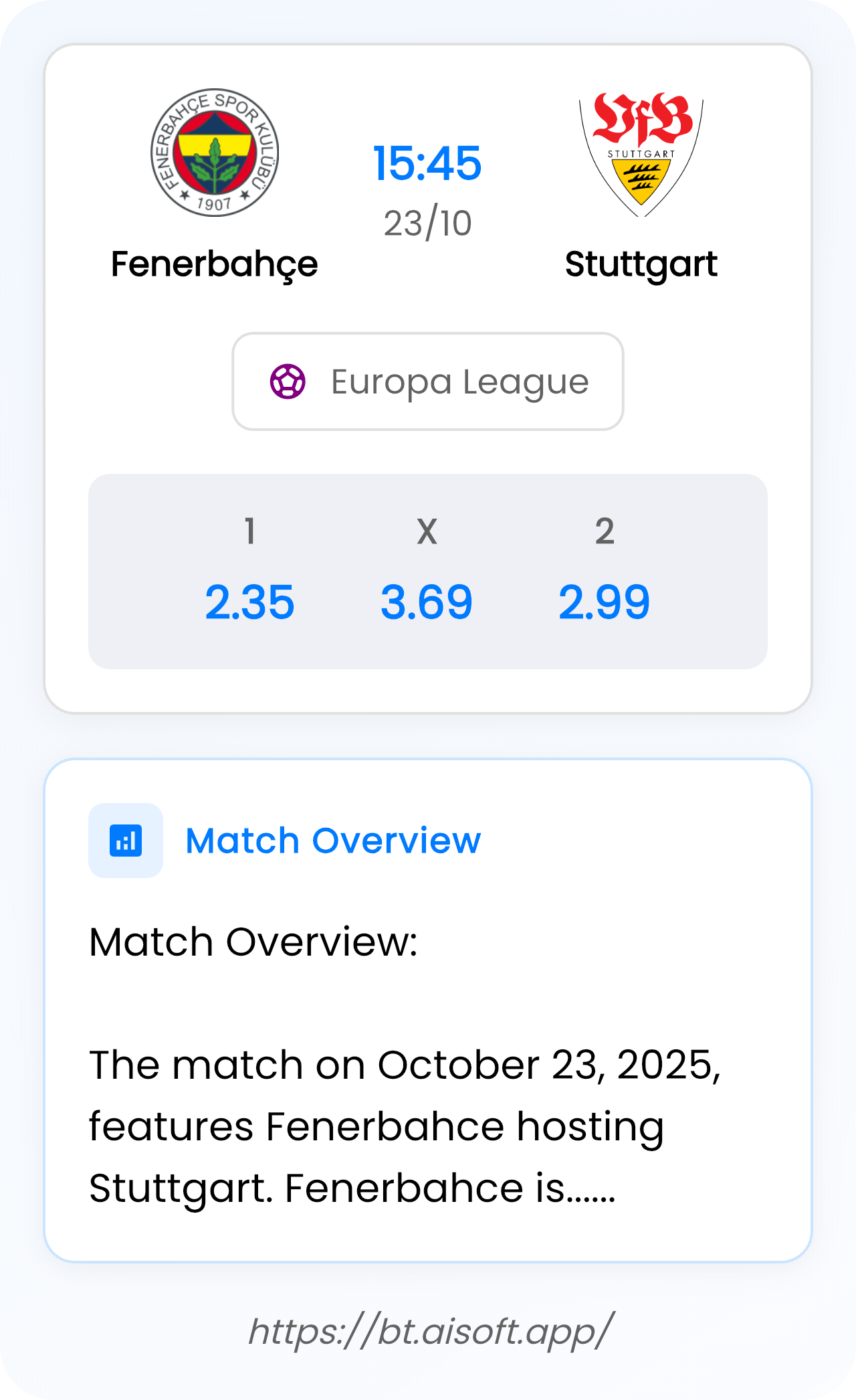 AI Match Prediction: Fenerbahçe vs Stuttgart • Europa League • 15:45 / 23 October