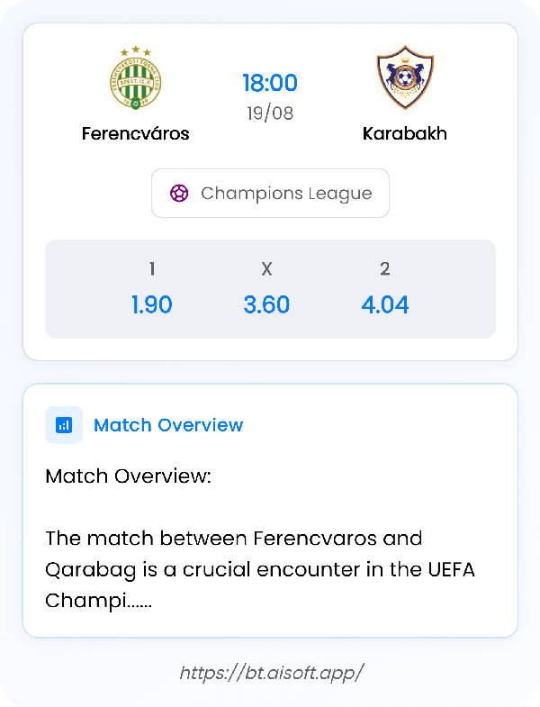 AI Match Prediction: Ferencváros vs Karabakh • Champions League • 18:00 / 19 August