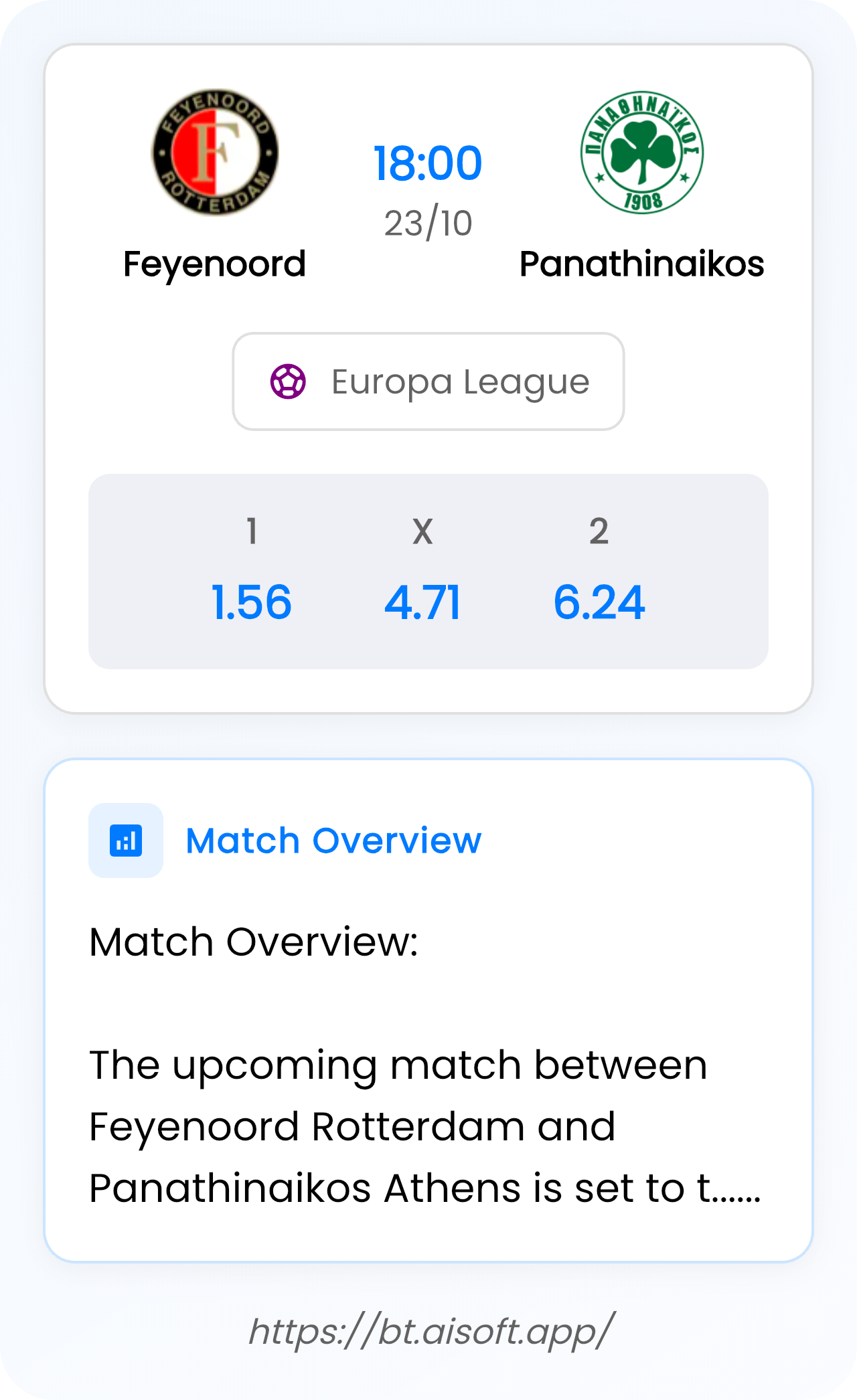 AI Match Prediction: Feyenoord vs Panathinaikos • Europa League • 18:00 / 23 October