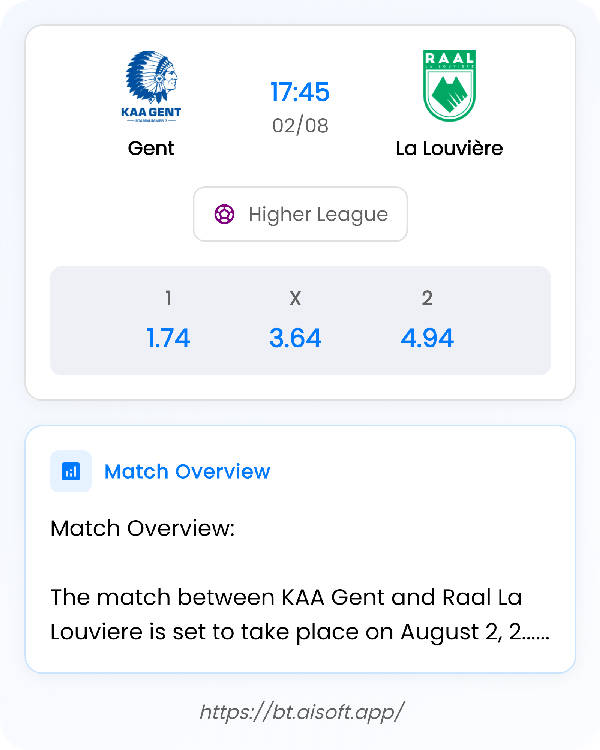 AI Match Prediction: Gent vs La Louvière • Higher League • 17:45 / 02 August