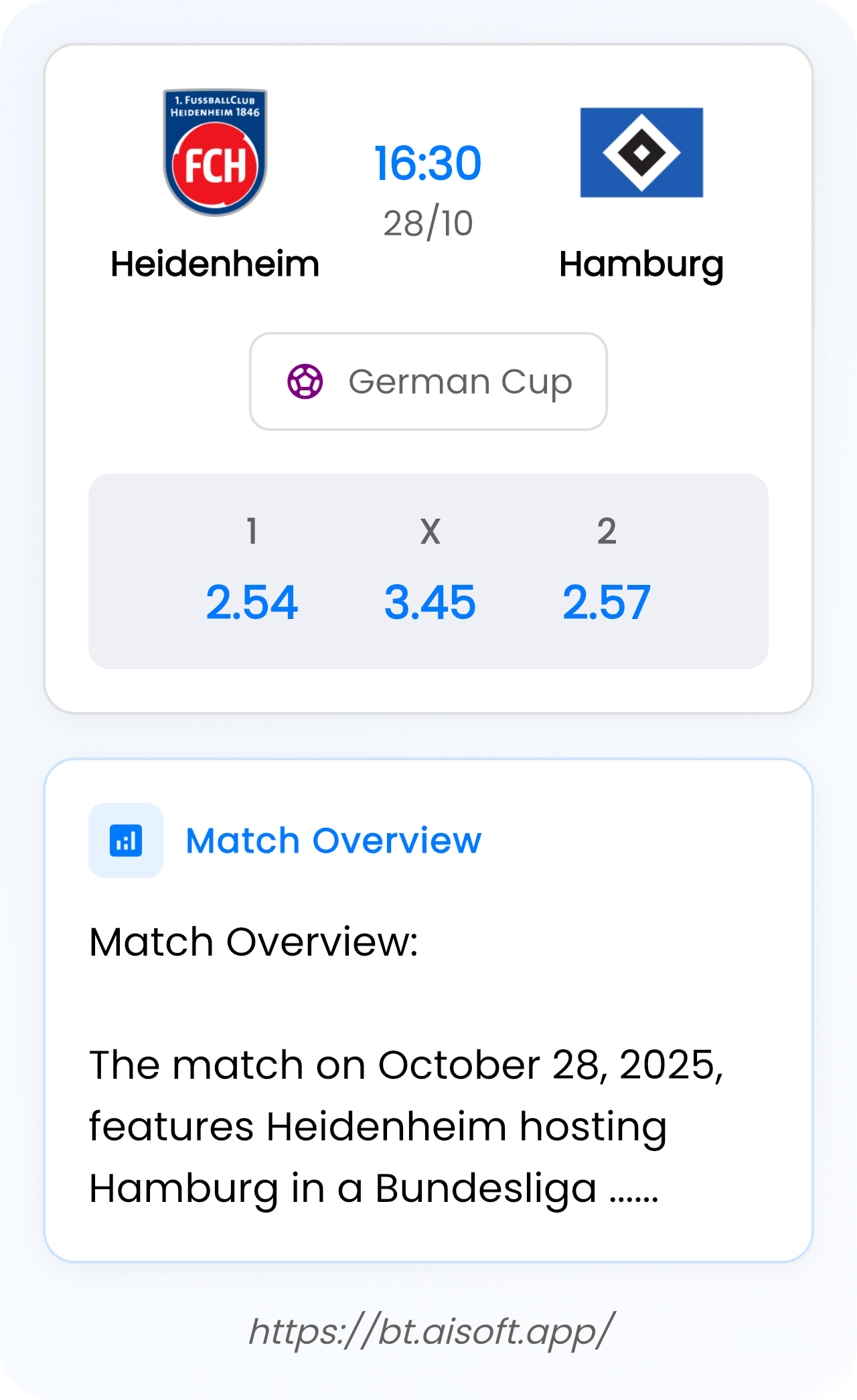 AI Match Prediction: Heidenheim vs Hamburg • German Cup • 16:30 / 28 October