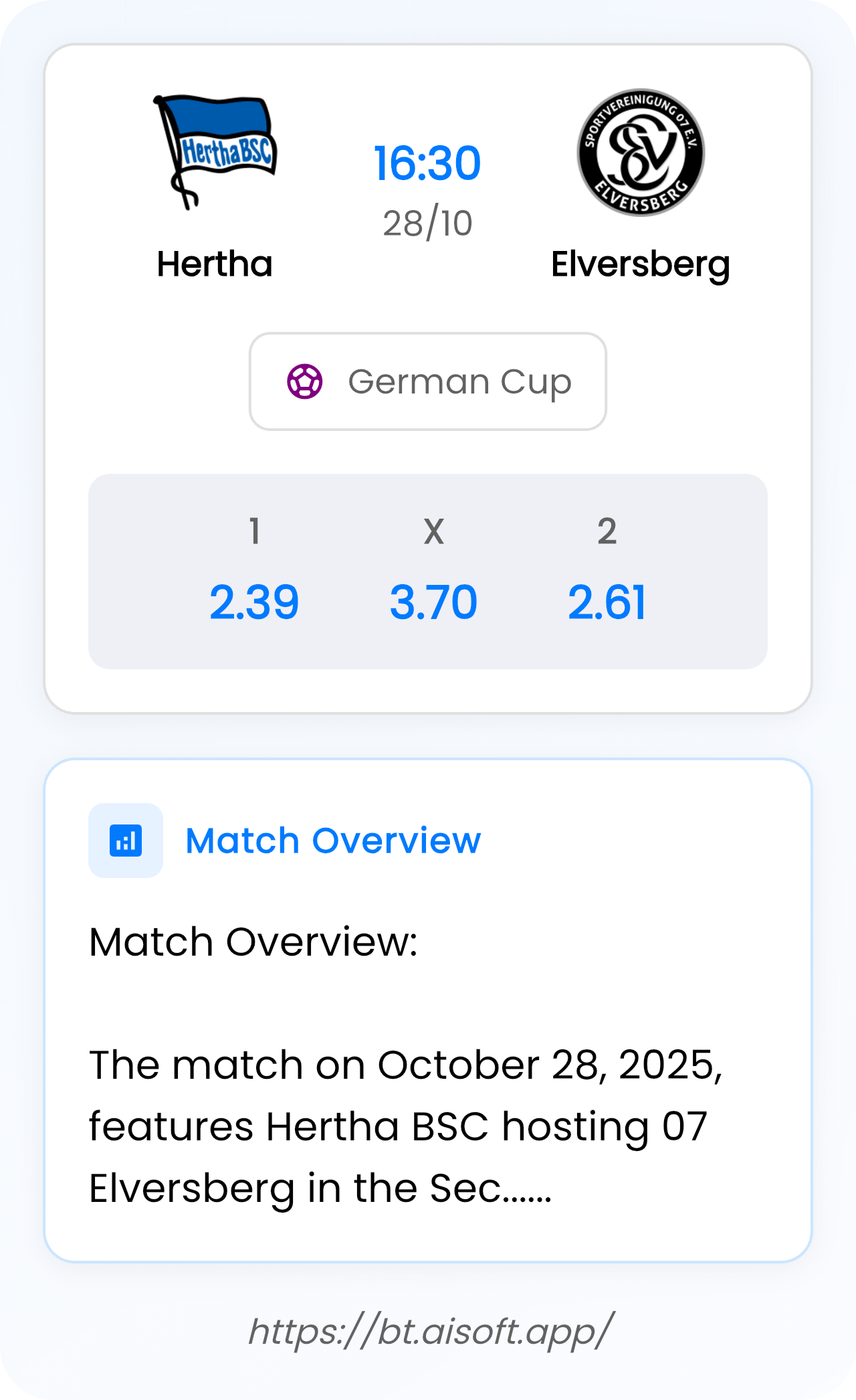 AI Match Prediction: Hertha vs Elversberg • German Cup • 16:30 / 28 October