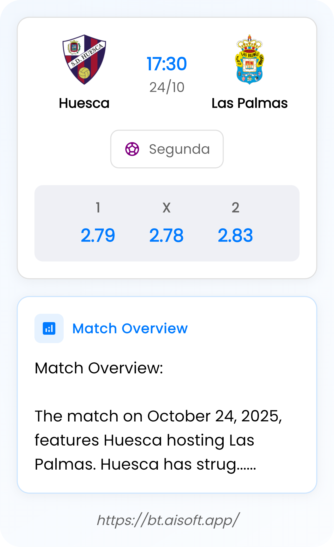 AI Match Prediction: Huesca vs Las Palmas • Segunda • 17:30 / 24 October