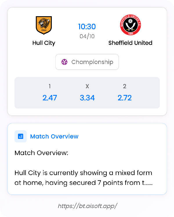 AI Match Prediction: Hull City vs Sheffield United • Championship • 10:30 / 04 October