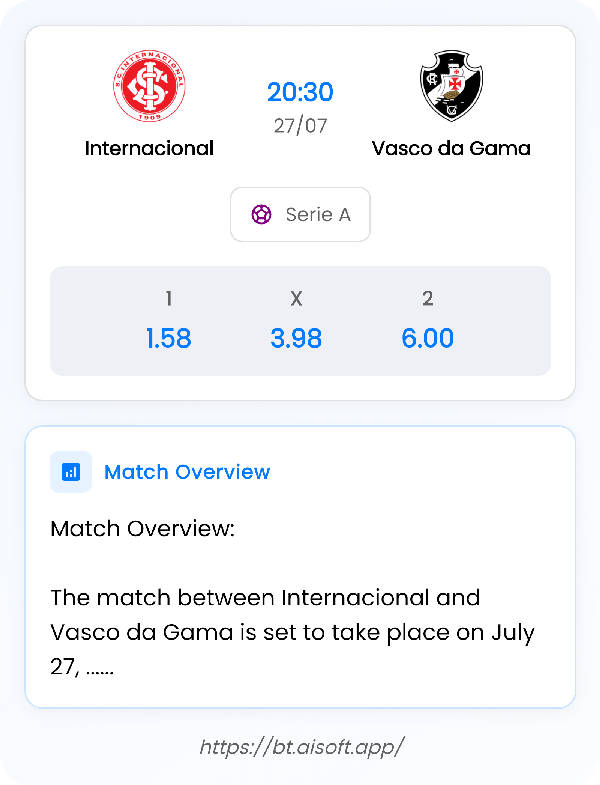 AI Match Prediction: Internacional vs Vasco da Gama • Serie A • 20:30 / 27 July