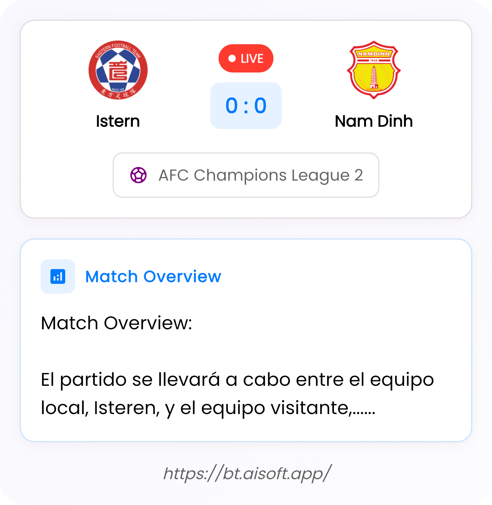 AI Match Prediction: Istern vs Nam Dinh • AFC Champions League 2 • 09:00 / 02 October