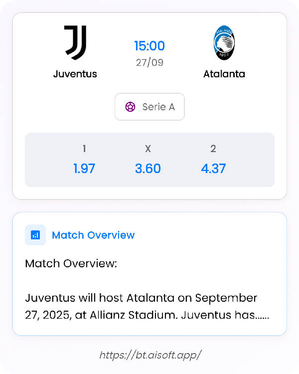 AI Match Prediction: Juventus vs Atalanta • Serie A • 15:00 / 27 September