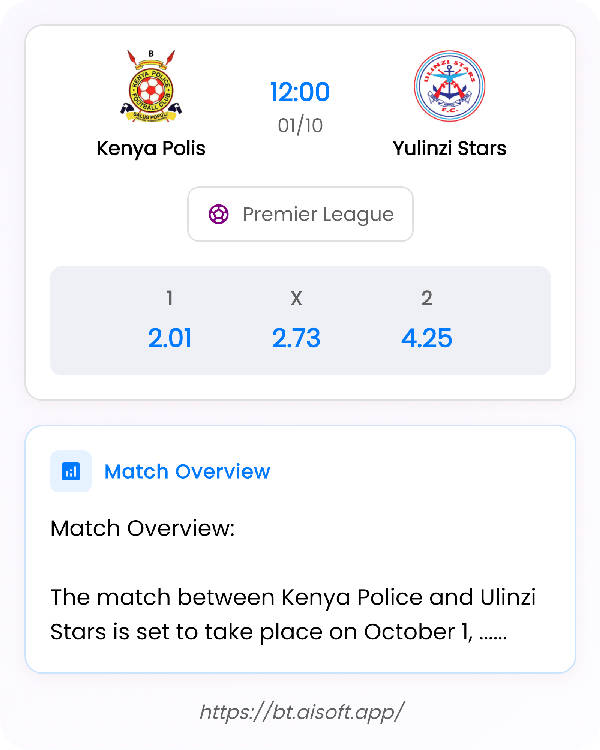AI Match Prediction: Kenya Polis vs Yulinzi Stars • Premier League • 12:00 / 01 October