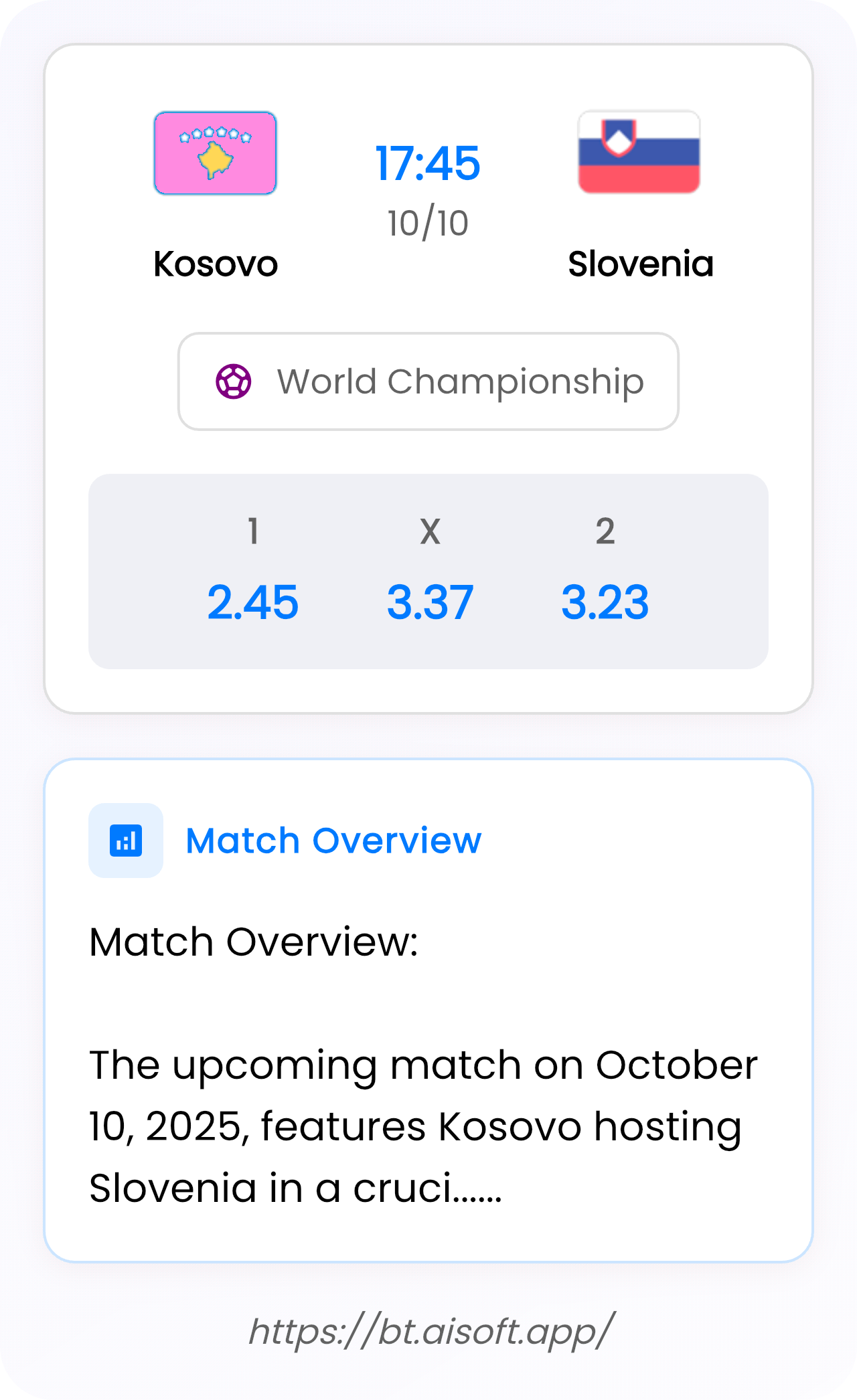 AI Match Prediction: Kosovo vs Slovenia • World Championship • 17:45 / 10 October