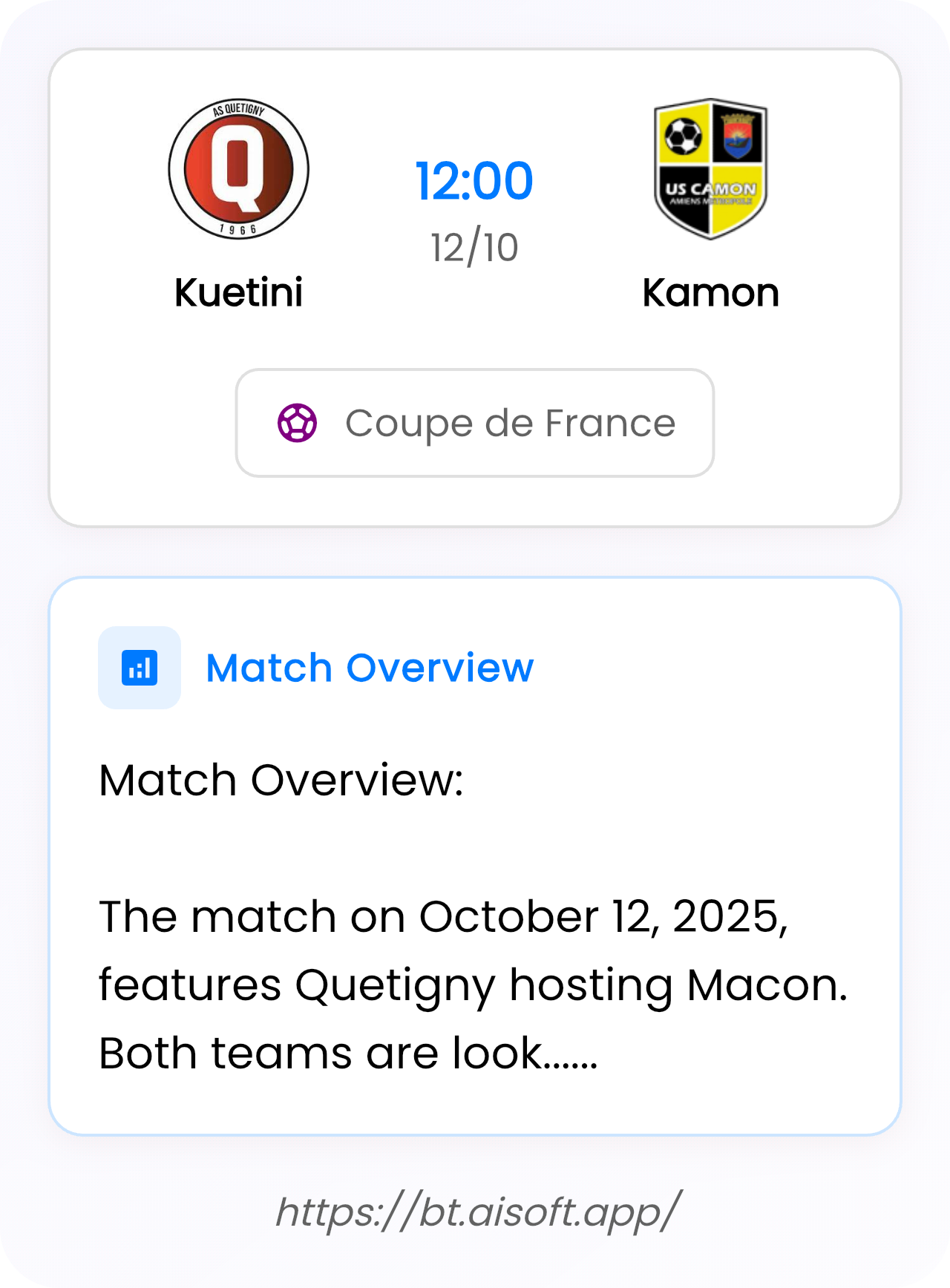 AI Match Prediction: Kuetini vs Kamon • Coupe de France • 12:00 / 12 October