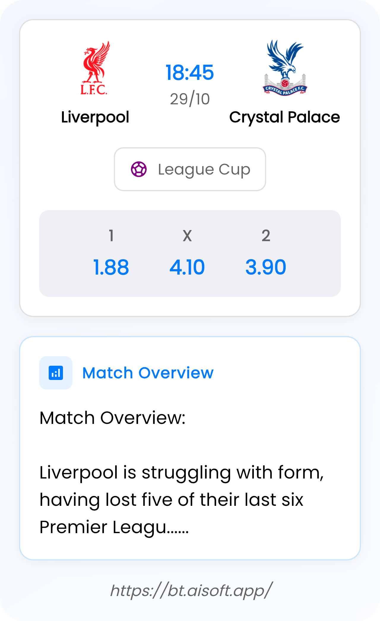 AI Match Prediction: Liverpool vs Crystal Palace • League Cup • 18:45 / 29 October