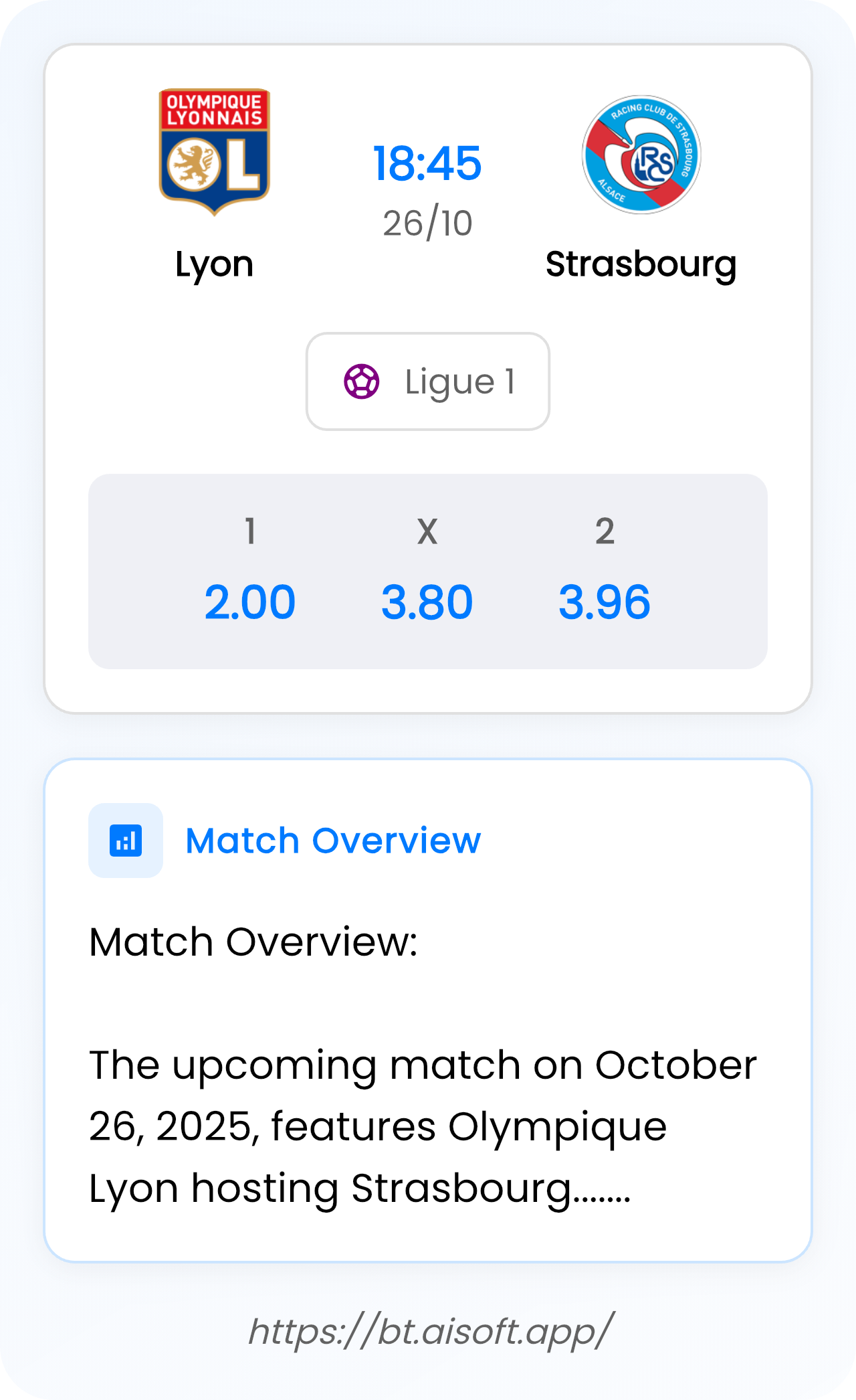 AI Match Prediction: Lyon vs Strasbourg • Ligue 1 • 18:45 / 26 October